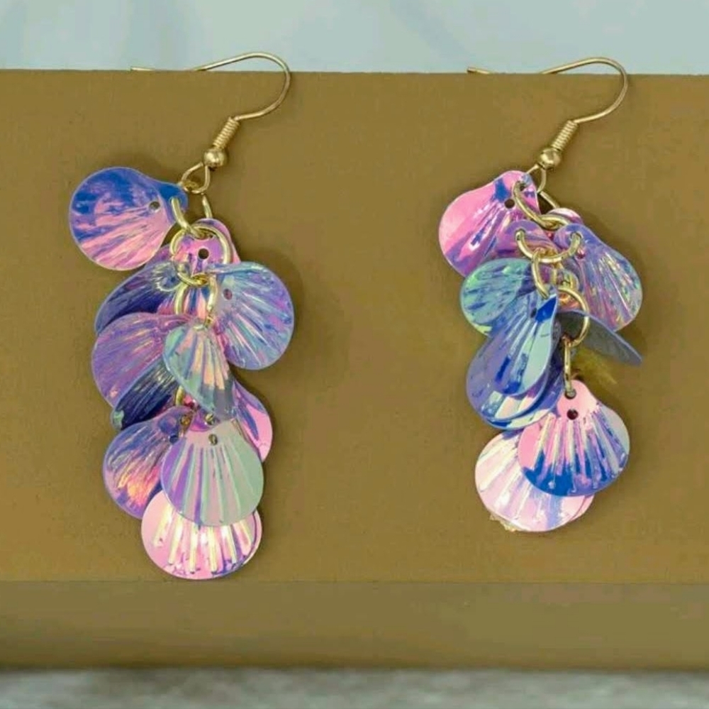 Iridescent seashell dangle earrings